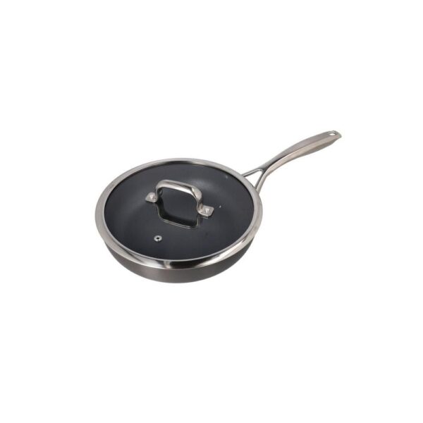 Aluminium Fry Fry Pan avec manche en boucle couvercle en verre 26cm