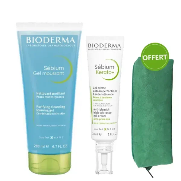 BIODERMA DUO ANTI-IMPERFECTIONS SÉBIUM GEL MOUSSANT ET CRÈME KERATO + TROUSSE OFFERT