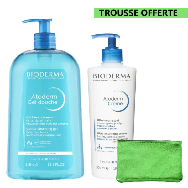 BIODERMA DUO HYDRATATION ATODERM GEL DOUCHE + ATODERM CRÈME ULTRA-NOURRISSANTE + TROUSSE VERT