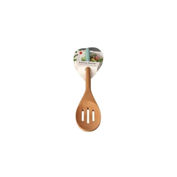 Brown Blue Beechwood Slotted Spoon 33cm