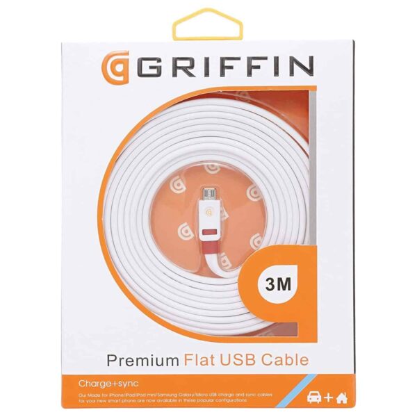 Câble De Charge Micro USB / USB GRIFFIN 3 Mètres Pour Android - Blanc Et Noir