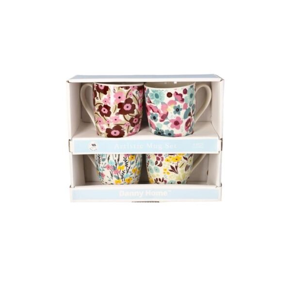 Danny Home Ceramic Artistic Floral Mug Set 4pcs 24cm