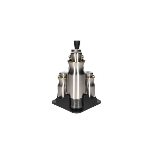 Verre en argent en acier inoxydable Huile de vinaigre condiments de poivre de sel ensemble de bouteille d'assaisonnement 5pcs