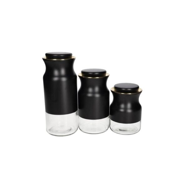 Ensemble de bouteille de rangement en acier en acier inoxydable noir 3PCS