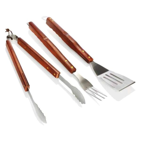 Ensemble d’outils pour barbecue en acier inoxydable manche en bois 3pcs