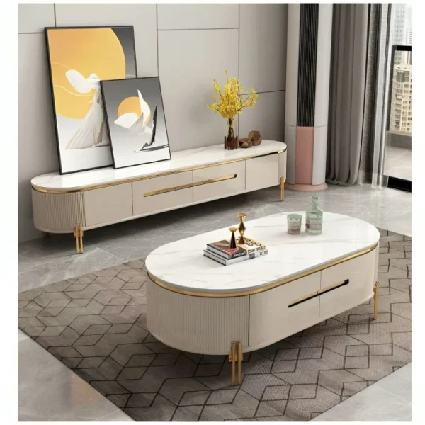 Ensemble Table 2 Pieces 6318 +¨Table tv  6318 blanc