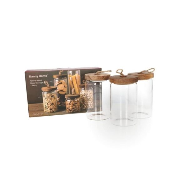 Jar de rangement en verre en bois ACACIA 3PCS 750ML