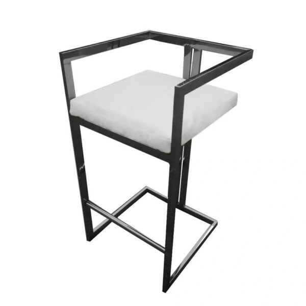 Lux White Pu Leather Hightop Barstool - Frame noir