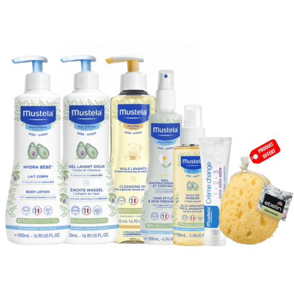 MUSTELA LES ESSENTIELS POUR LA VALISE DE MATERNITÉ + ÉPONGE DE BAIN