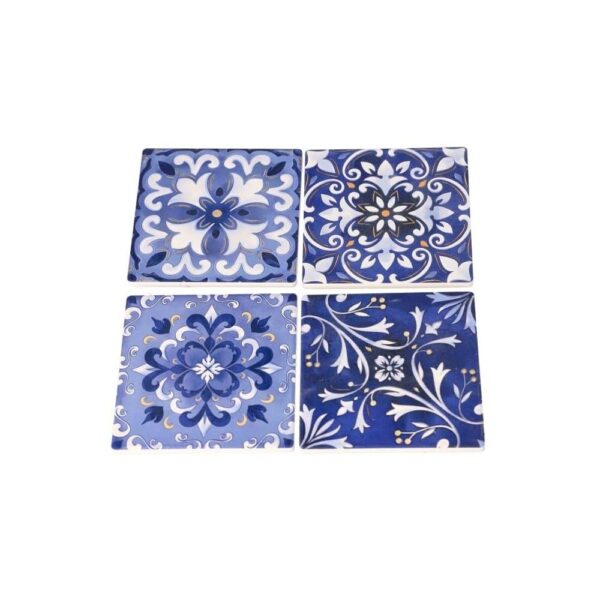 Navy Square Square Porcelain Absorbant Floral Imprimé Coasters avec rack 98cm 5pcs