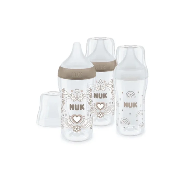 NUK ENSEMBLE BIBERONS PERFECT MATCH COEUR ARC EN CIEL 3 PIÈCES X 260 ML