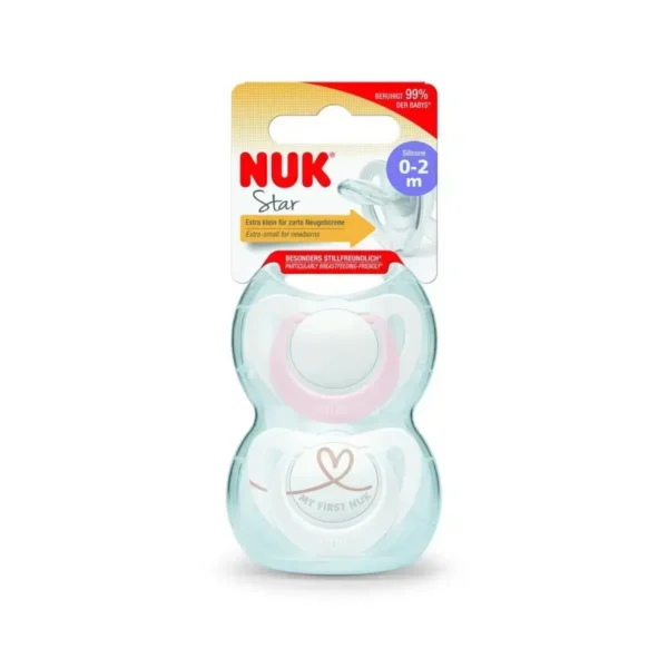 NUK SUCETTE STAR SILICONE 0 À 2 MOIS ROSE/BLANC 2 PIÈCES