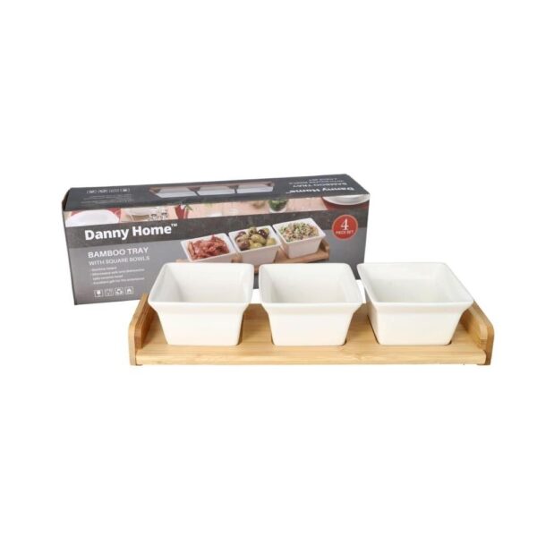 Danny Home Bamboo Tray Bols en céramique Servetware Set 4pcs 35cm