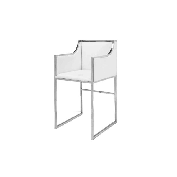 PU Leather White Hightop Barstool - Cadre en argent