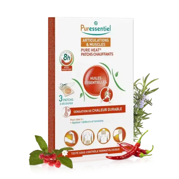 PURESSENTIEL PATCHS CHAUFFANTS PURE HEAT® ARTICULATIONS & MUSCLES 8H EFFET CHAUFFANT 3 PATCHS