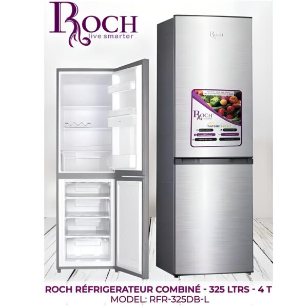 REFRIGERATEUR ROCH COMBINE 4TIROIRS 325LITRES SILVER RFR325DBL