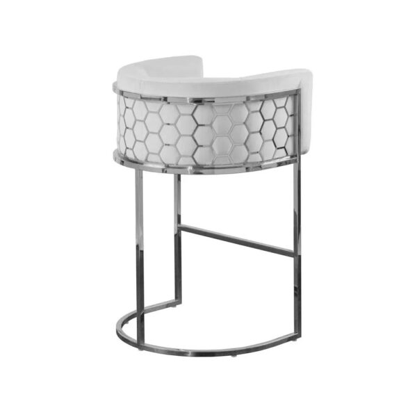 Rose White Pu Leather Barstool - Cadre en argent