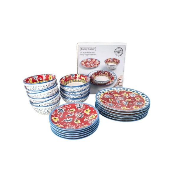 Round Bohemian Floral Ceramic Dinner Ensemble 24pcs