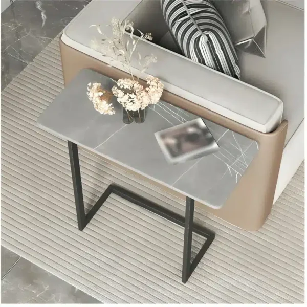 Table d’appoint moderne imitation marbre avec cadre en acier