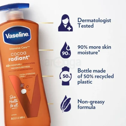 VASELINE COCOA RADIANT LAIT HYDRATANT CORPS AU BEURRE DE CACAO 600 ML
